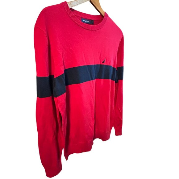 Nautica NWT Red Navy Striped Crewneck Sweater Sz Large - Picture 3 of 7